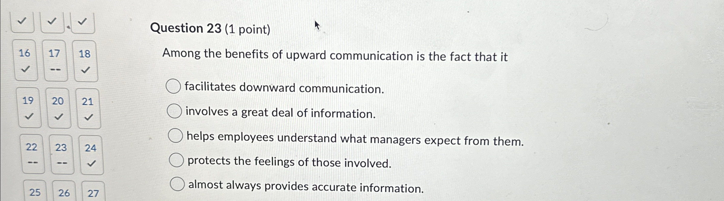  Question 23(1 point) 16 17 18 Among the benefits of upward