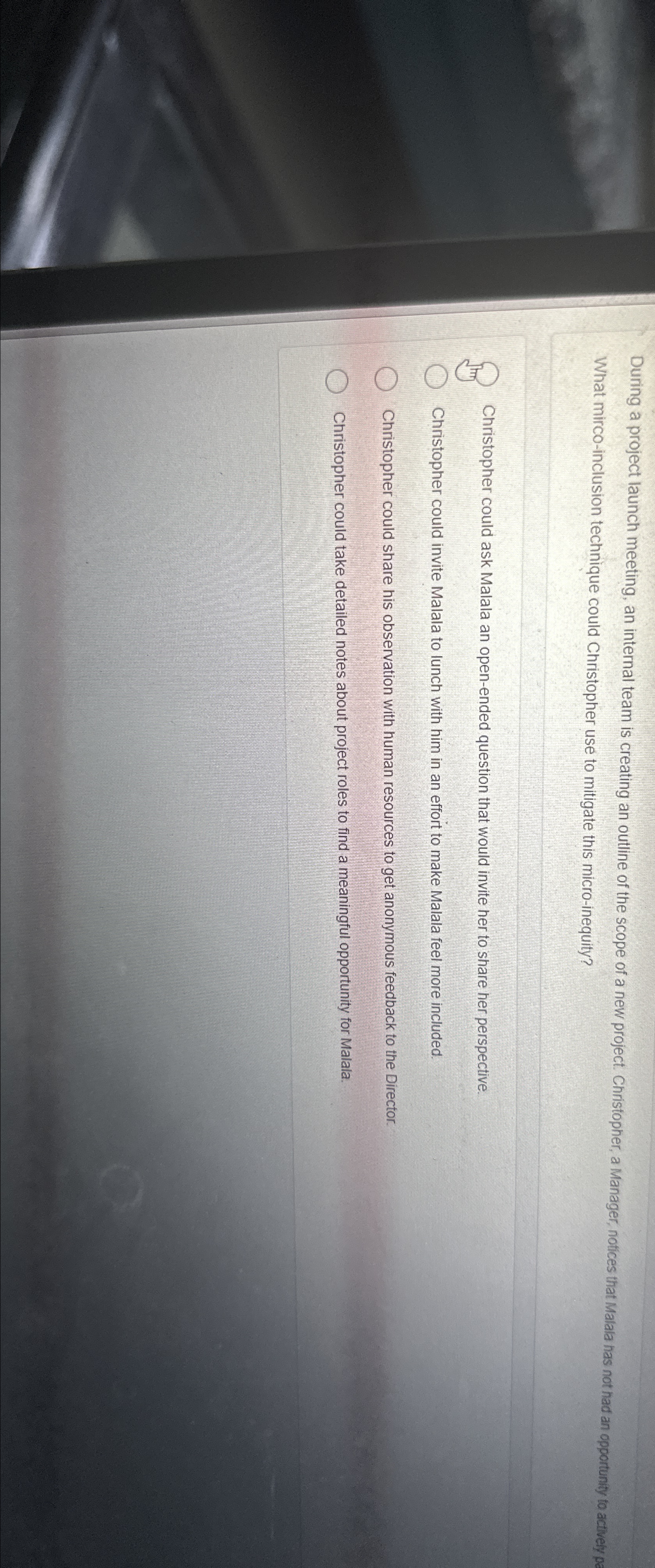  During a project launch meeting, an internal team is creating an