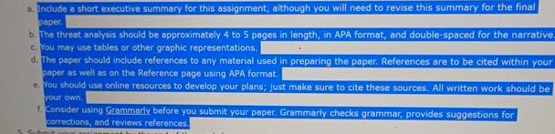  a. Include a short executive summary for this assignment, although you