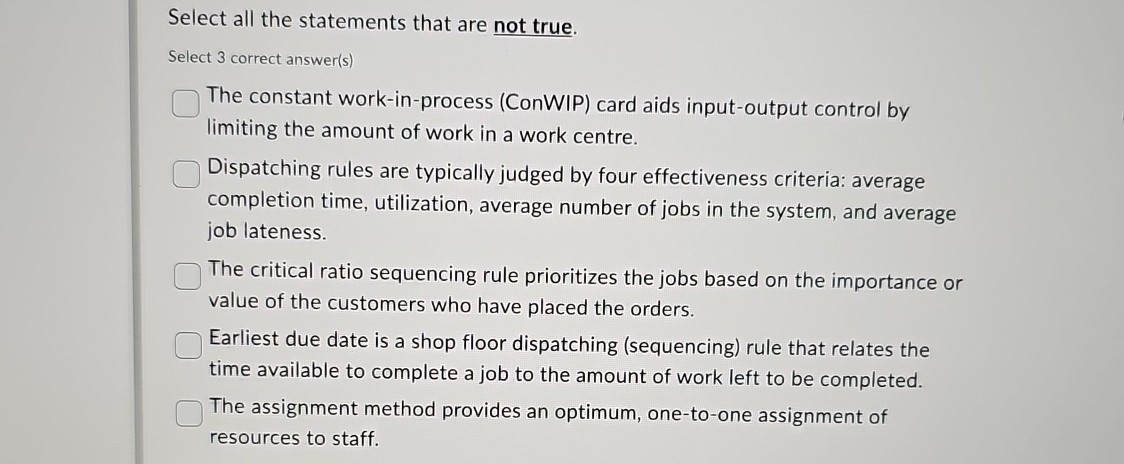  Select all the statements that are not true. Select 3 correct