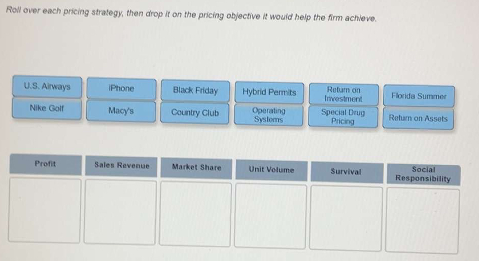  Roll over each pricing strategy, then drop it on the pricing