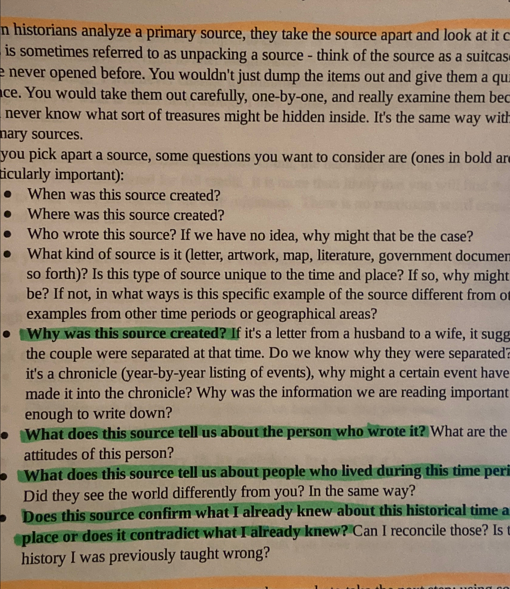  n historians analyze a primary source, they take the source apart