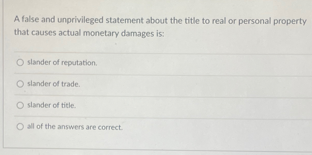  A false and unprivileged statement about the title to real or