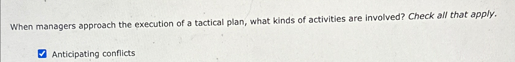  When managers approach the execution of a tactical plan, what kinds