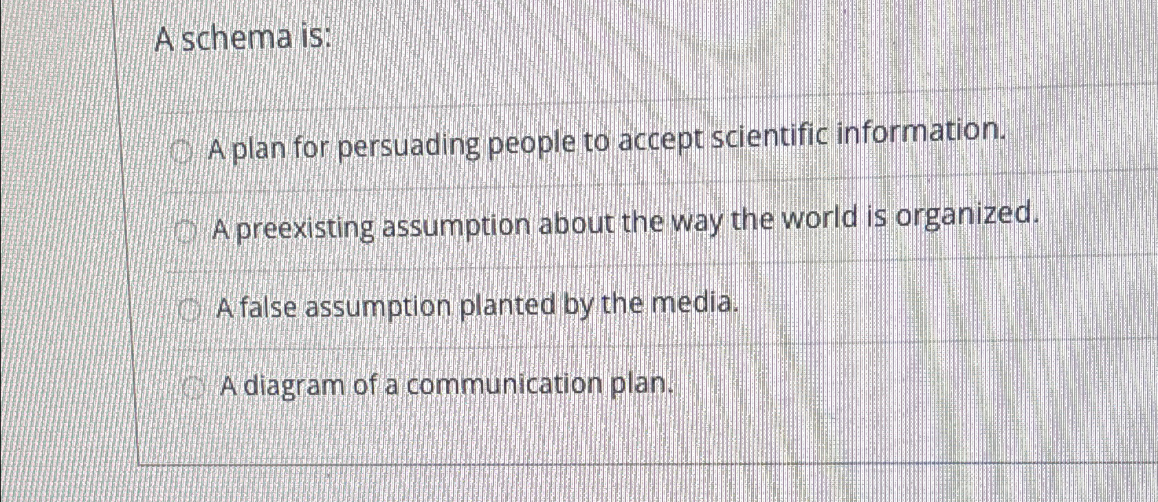  A schema is: A plan for persuading people to accept scientific