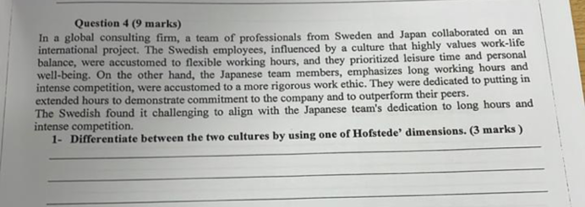  Question 4(9 marks) In a global consulting firm, a team of