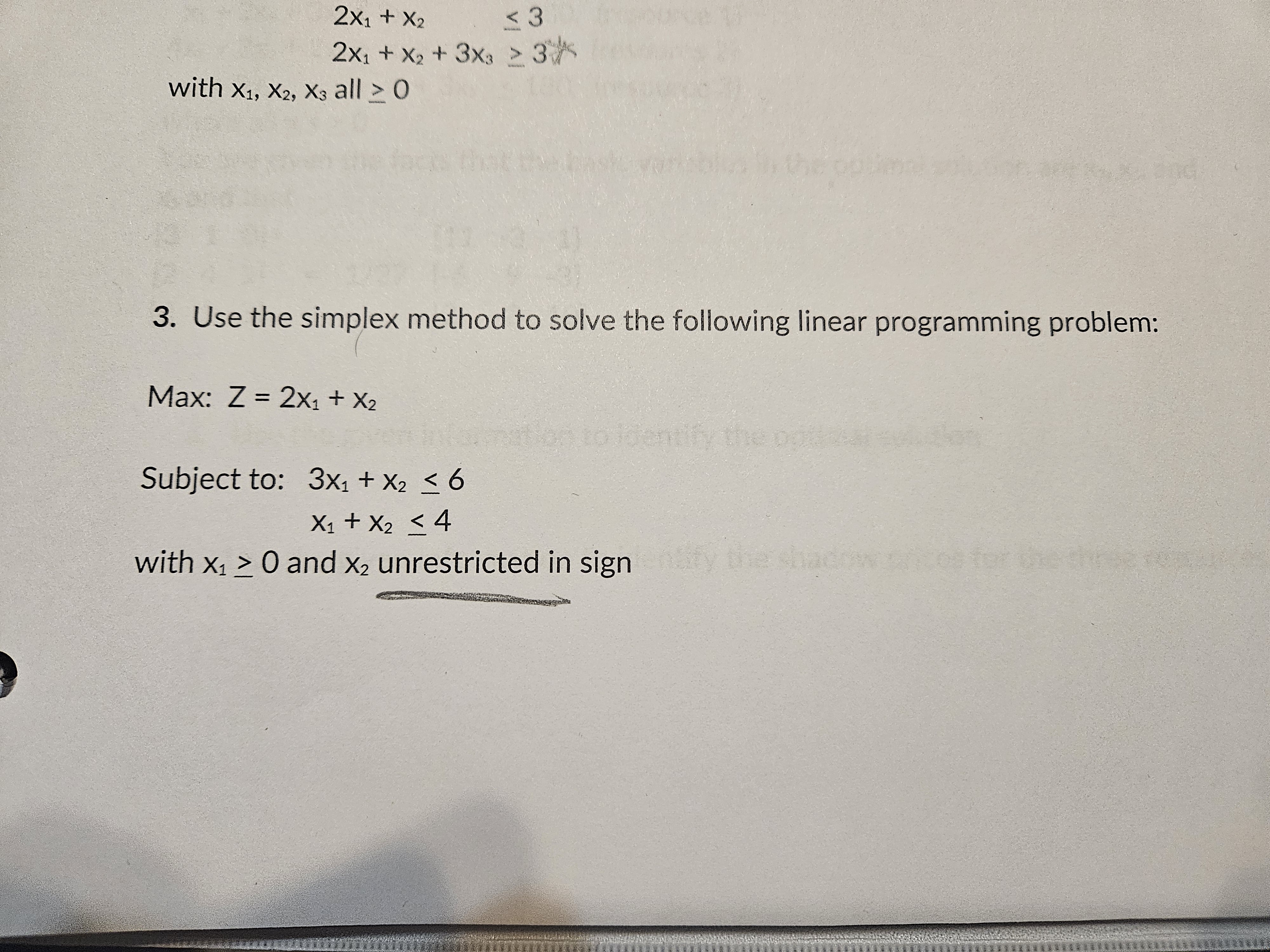  2x1+x2,3 2x1+x2+3x33 with x1,x2,x3 all 0 Use the simplex method to
