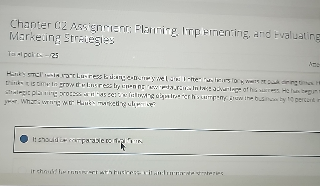 Chapter 02 Assignment: Planning, Implementing, and Evaluating Marketing Strategies Total points: