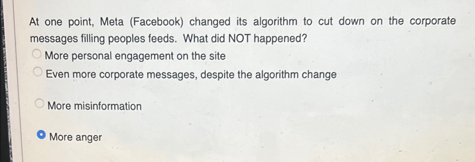  At one point, Meta (Facebook) changed its algorithm to cut down