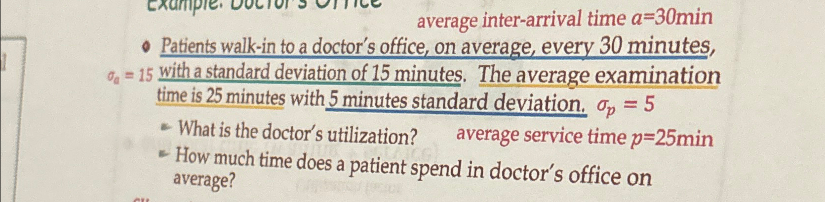  average inter-arrival time a=30min Patients walk-in to a doctor's office, on