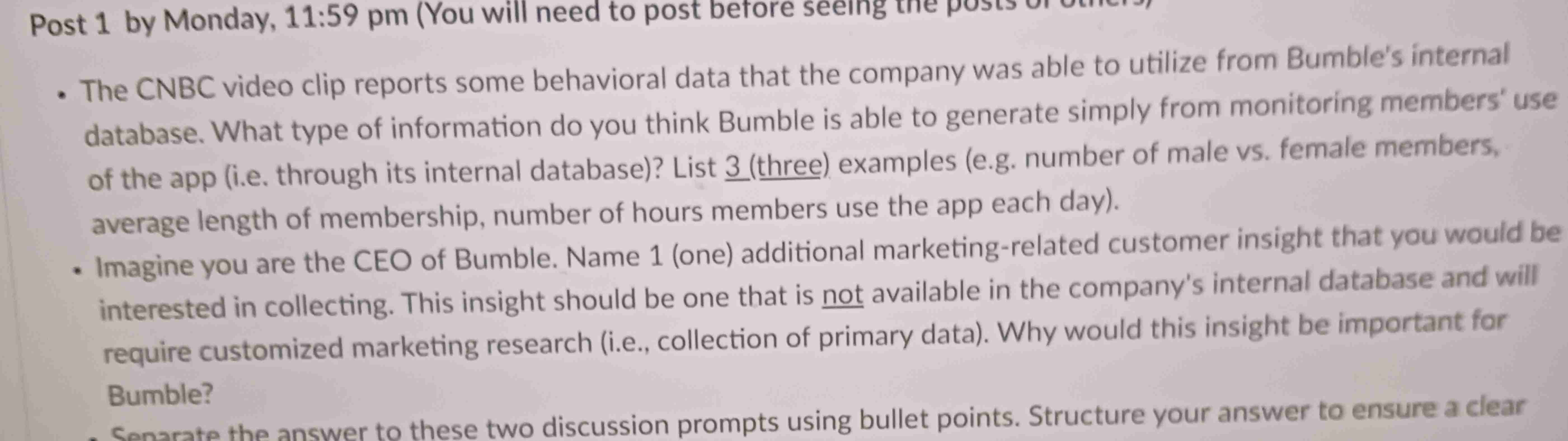  Post 1 by Monday, 11:59 pm (You will need to post