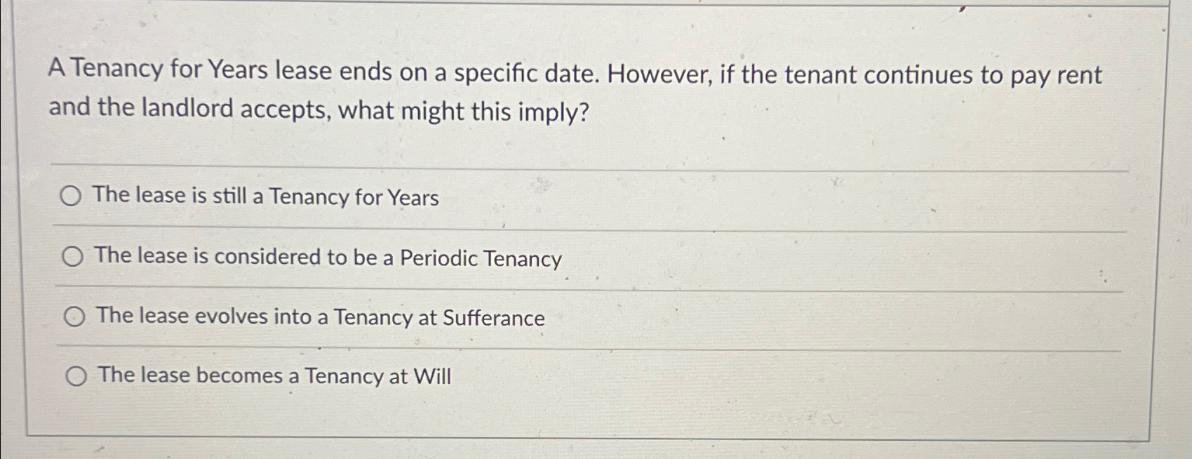  A Tenancy for Years lease ends on a specific date. However,