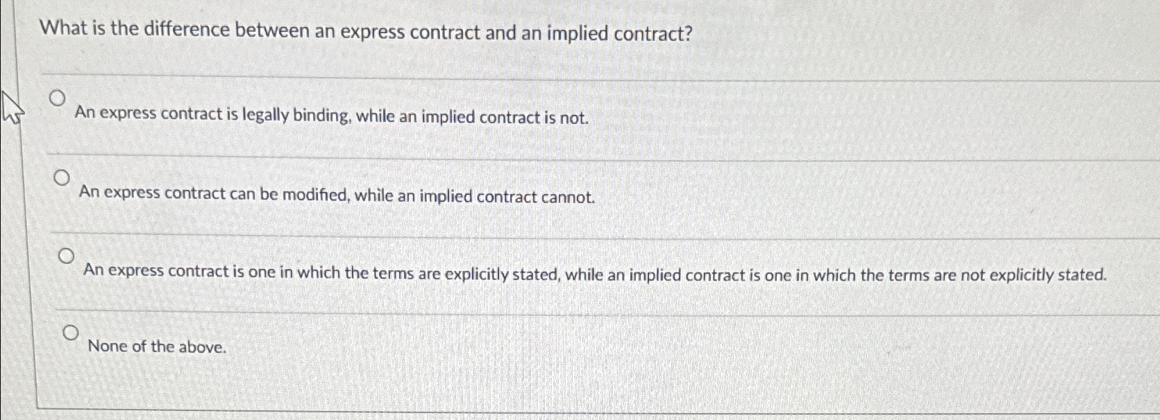  What is the difference between an express contract and an implied