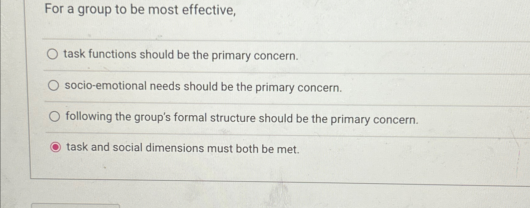  For a group to be most effective, task functions should be