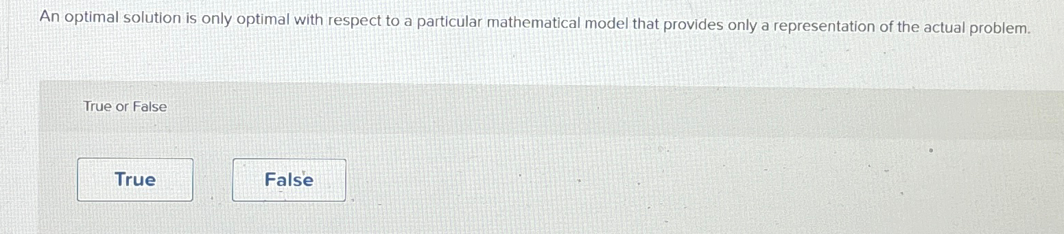  An optimal solution is only optimal with respect to a particular