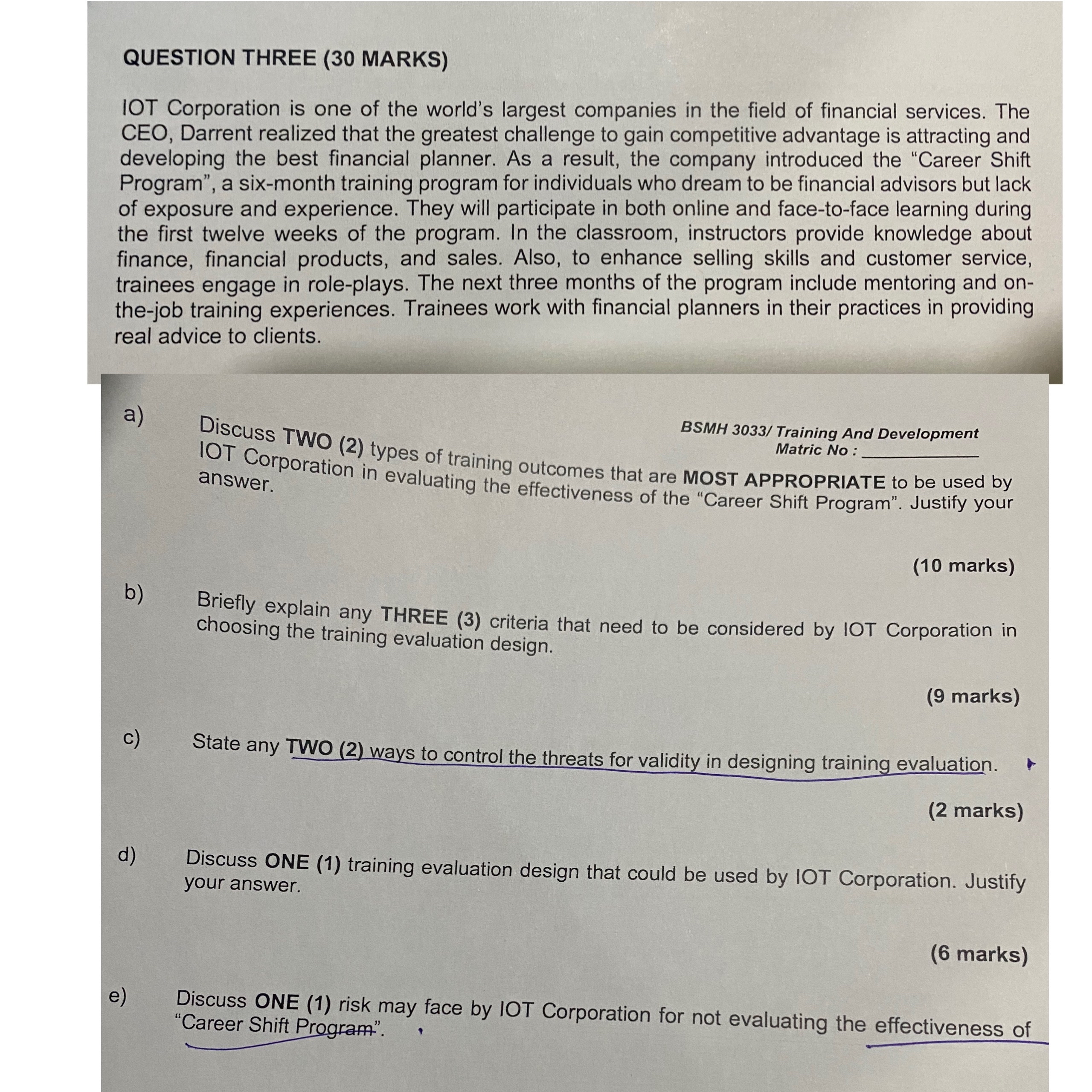  QUESTION THREE (30 MARKS) IOT Corporation is one of the world's