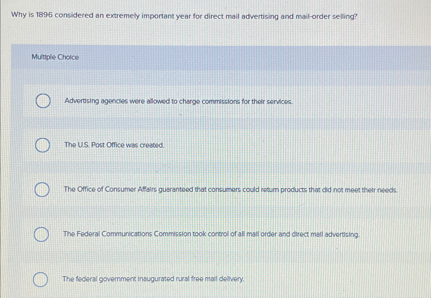  Why is 1896 considered an extremely important year for direct mail