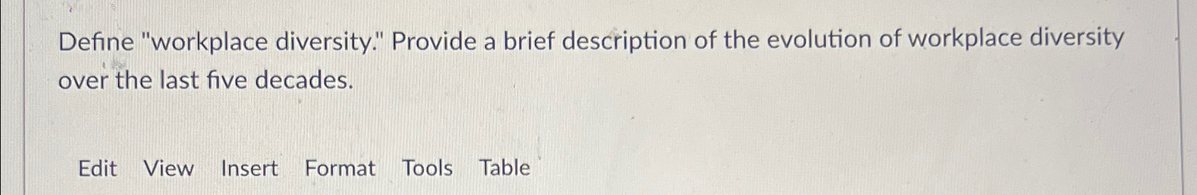  Define "workplace diversity." Provide a brief description of the evolution of