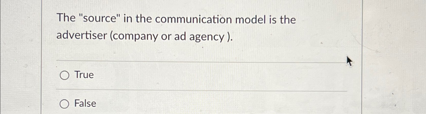  The "source" in the communication model is the advertiser (company or