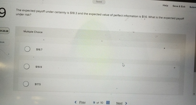  Help Sove & Exit Subm The expected payoff under certainty is