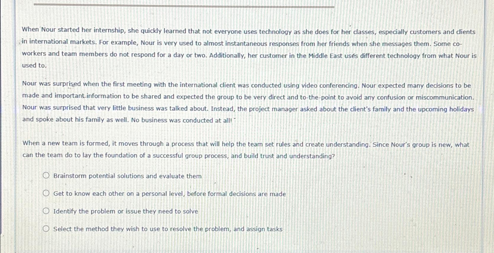  When 'Nour started her internship, she quickly learned that not everyone