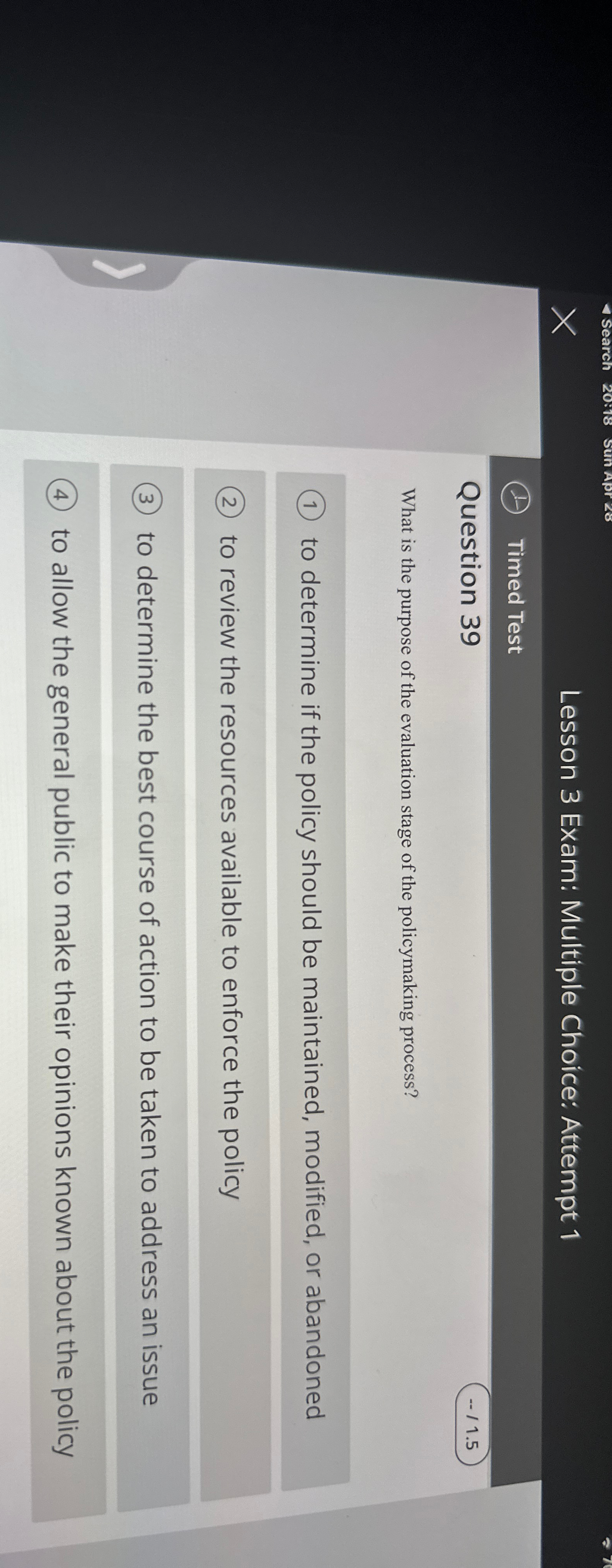  Lesson 3 Exam: Multiple Choice: Attempt 1 Timed Test Question 39