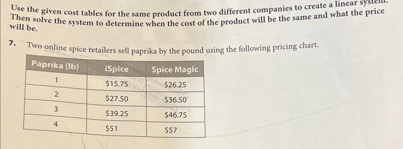 Use the given cost tables for the same product from two