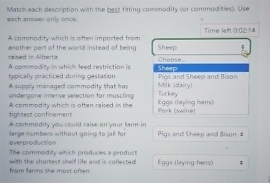  Match each description with the best fitting commodity (or commodities), Use