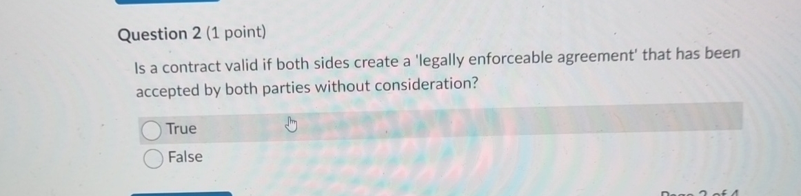  Question 2(1 point) Is a contract valid if both sides create