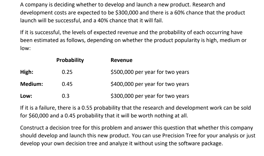  A company is deciding whether to develop and launch a new