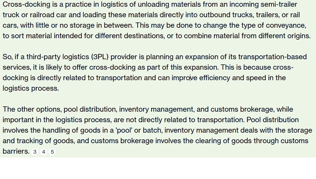  A third-party logistics (3PL) provider is planning an expansion of its