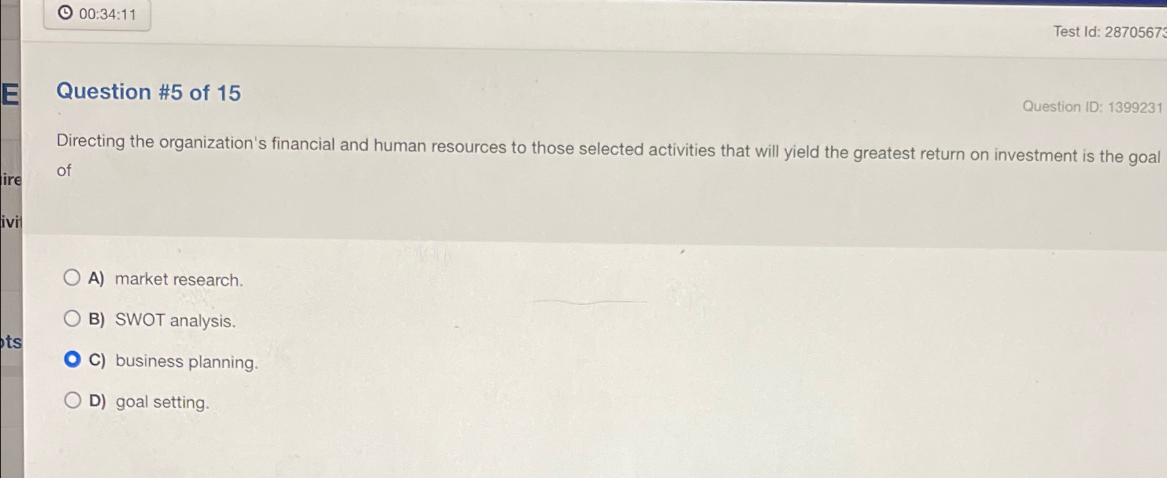  ()00:34:11 Test Id: 28705673 Question #5 of 15 Question ID: 1399231