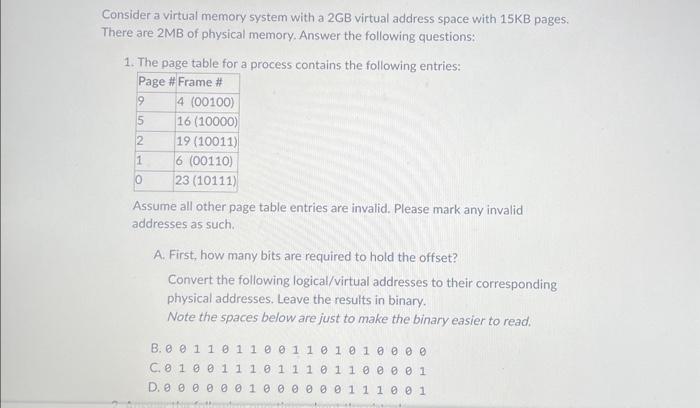 pls help 01 Consider a virtual memory system with a 2GB virtual