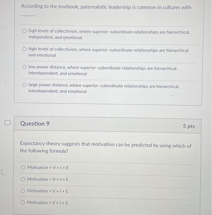 him. This example supports the claim of Equity theory Expectancy theory Content