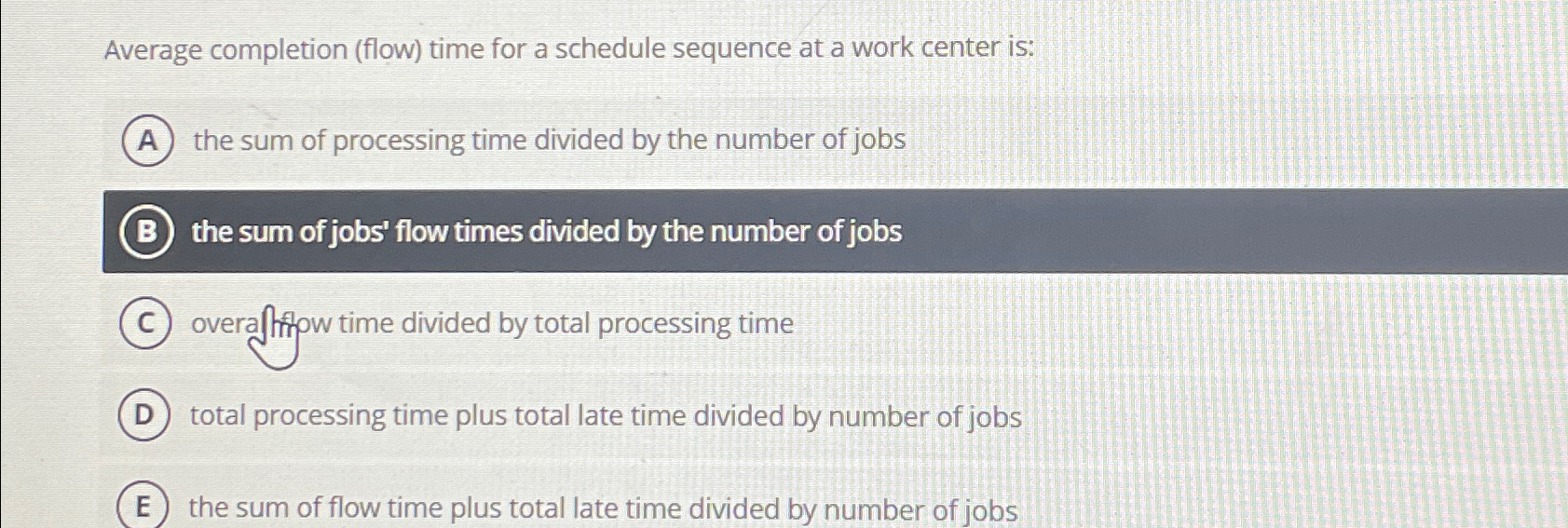  Average completion (flow) time for a schedule sequence at a work