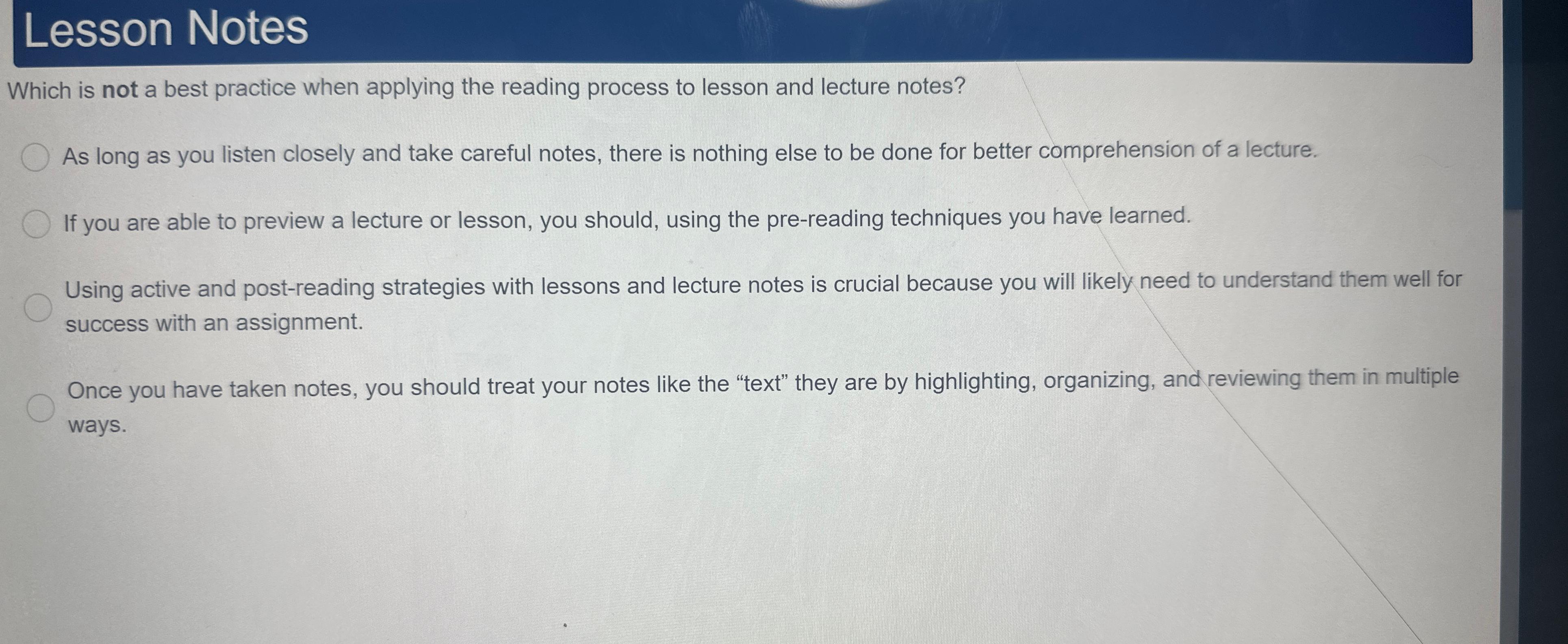  Lesson Notes Which is not a best practice when applying the