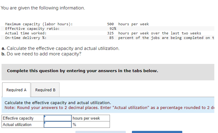  You are given the following information. Maximum capacity (labor hours): 500