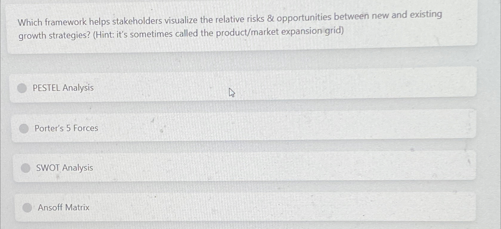  Which framework helps stakeholders visualize the relative risks & opportunities between
