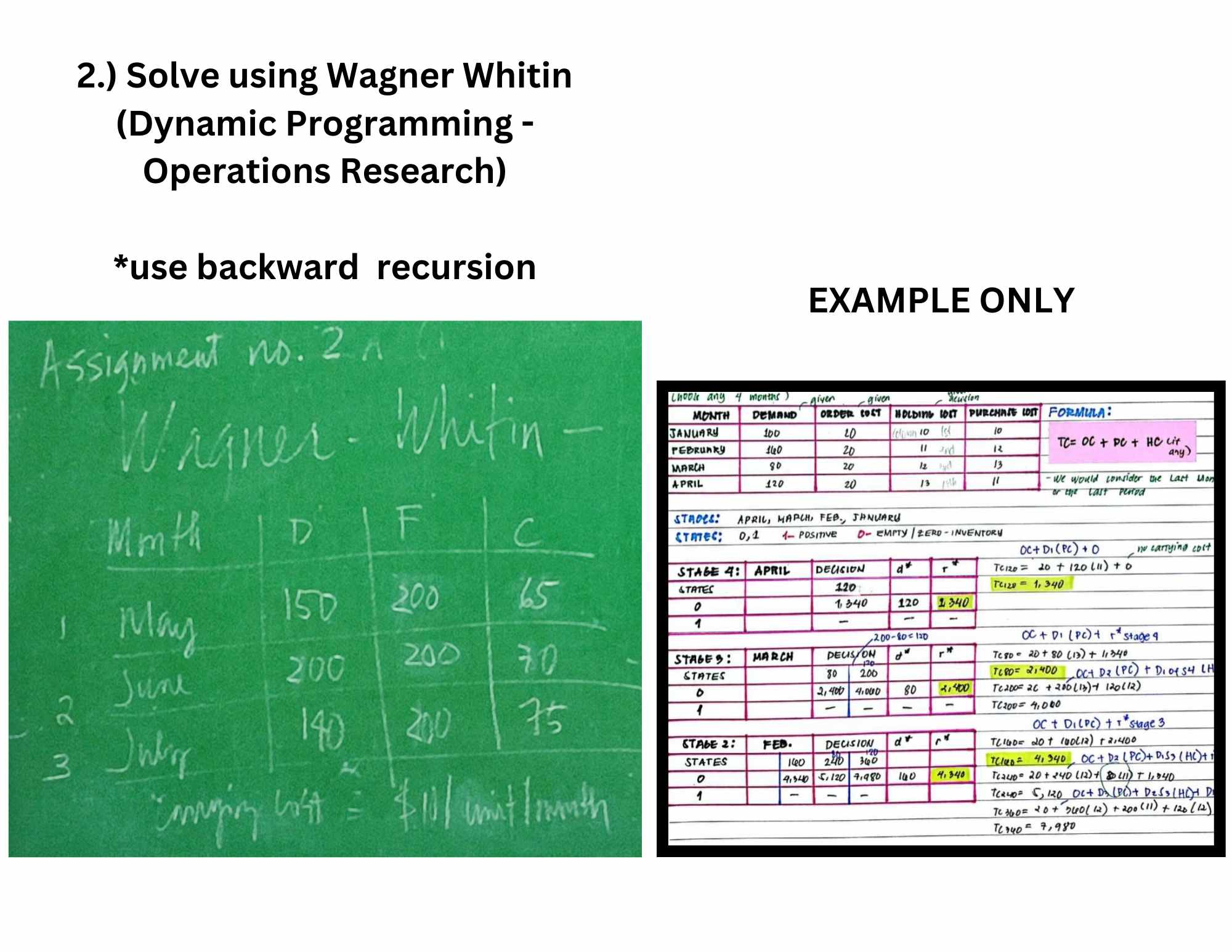 2.) Solve using Wagner Whitin (Dynamic Programming - Operations Research) *Use