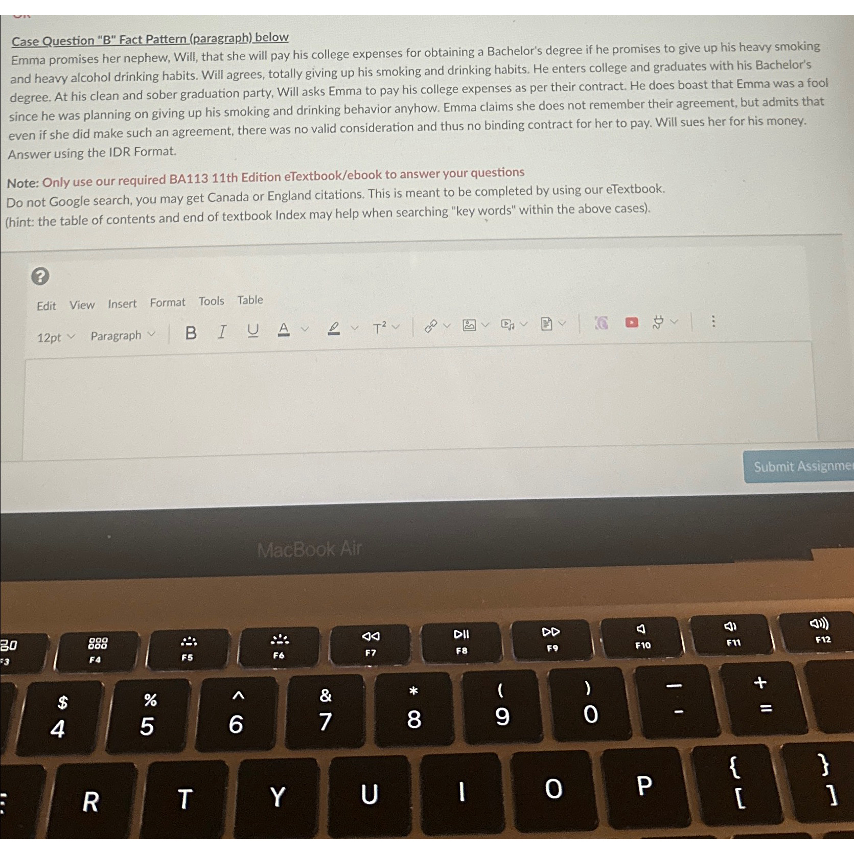  Case Question "B" Fact Pattern (paragraph) below Emma promises her nephew,