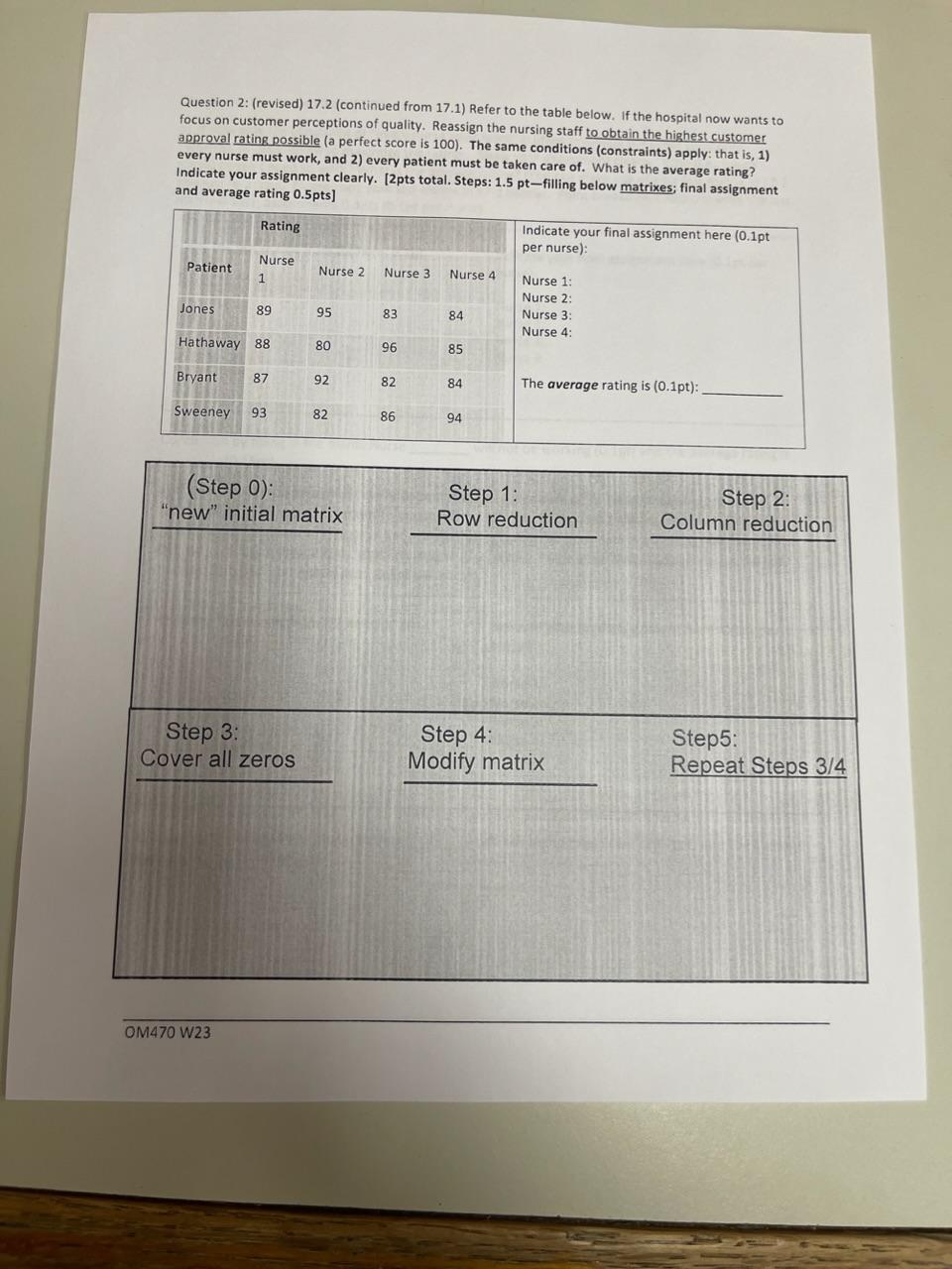  Question 2: (revised) 17.2 (continued from 17.1) Refer to the table