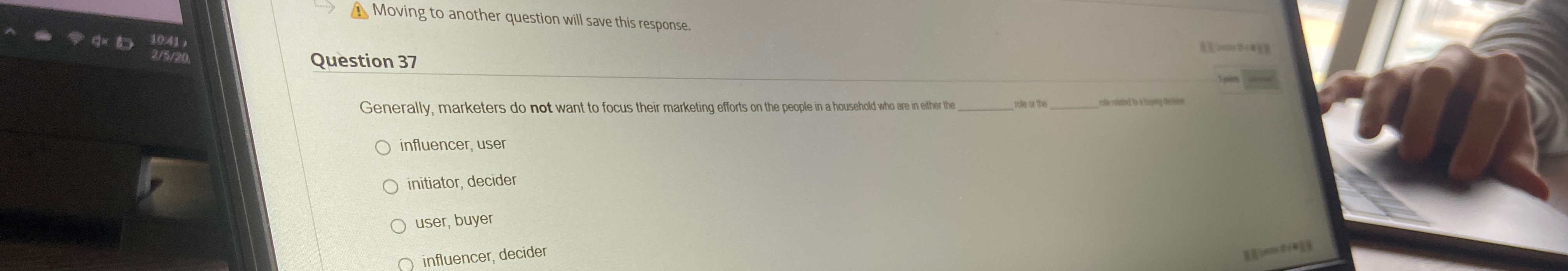  i. Moving to another question will save this response. Question 37