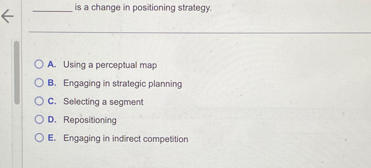 is a change in positioning strategy. A. Using a perceptual map