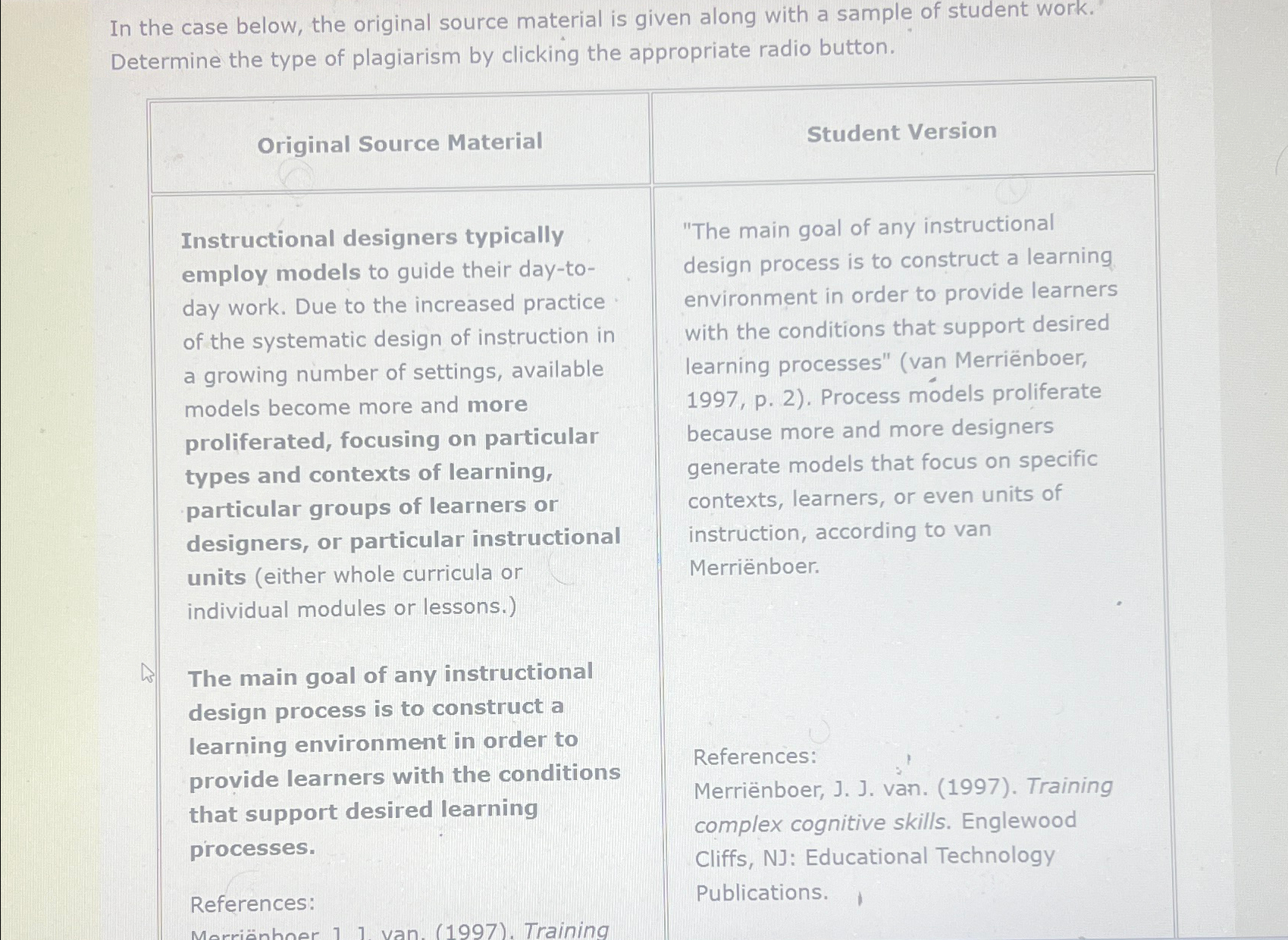  In the case below, the original source material is given along