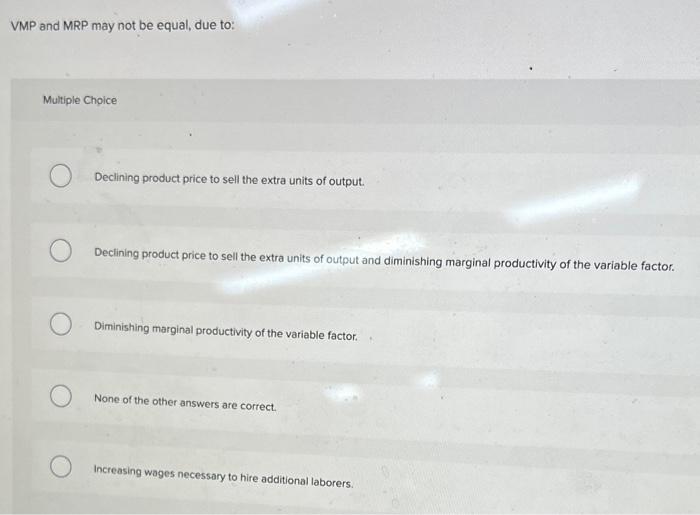  VMP and MRP may not be equal, due to: Multiple Choice