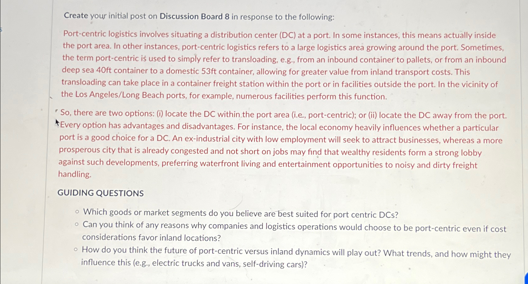  Create your initial post on Discussion Board 8 in response to