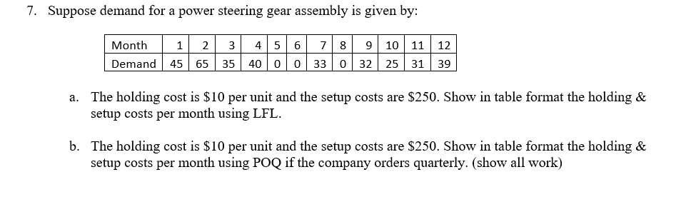  Suppose demand for a power steering gear assembly is given by: