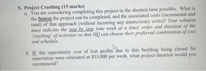  a. You are considering completing this project in the shortest time