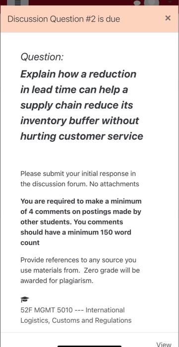  Discussion Question \#2 is due Question: Explain how a reduction in