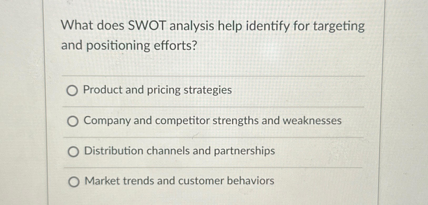  What does SWOT analysis help identify for targeting and positioning efforts?